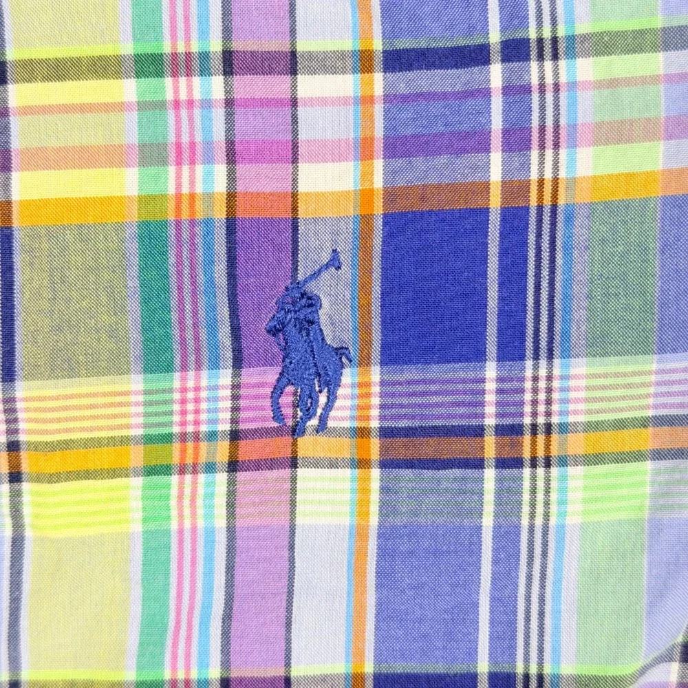 Ralph Lauren Button Down Shirt Boys L 14-16 Multicolor Madras Plaid Prep Pony